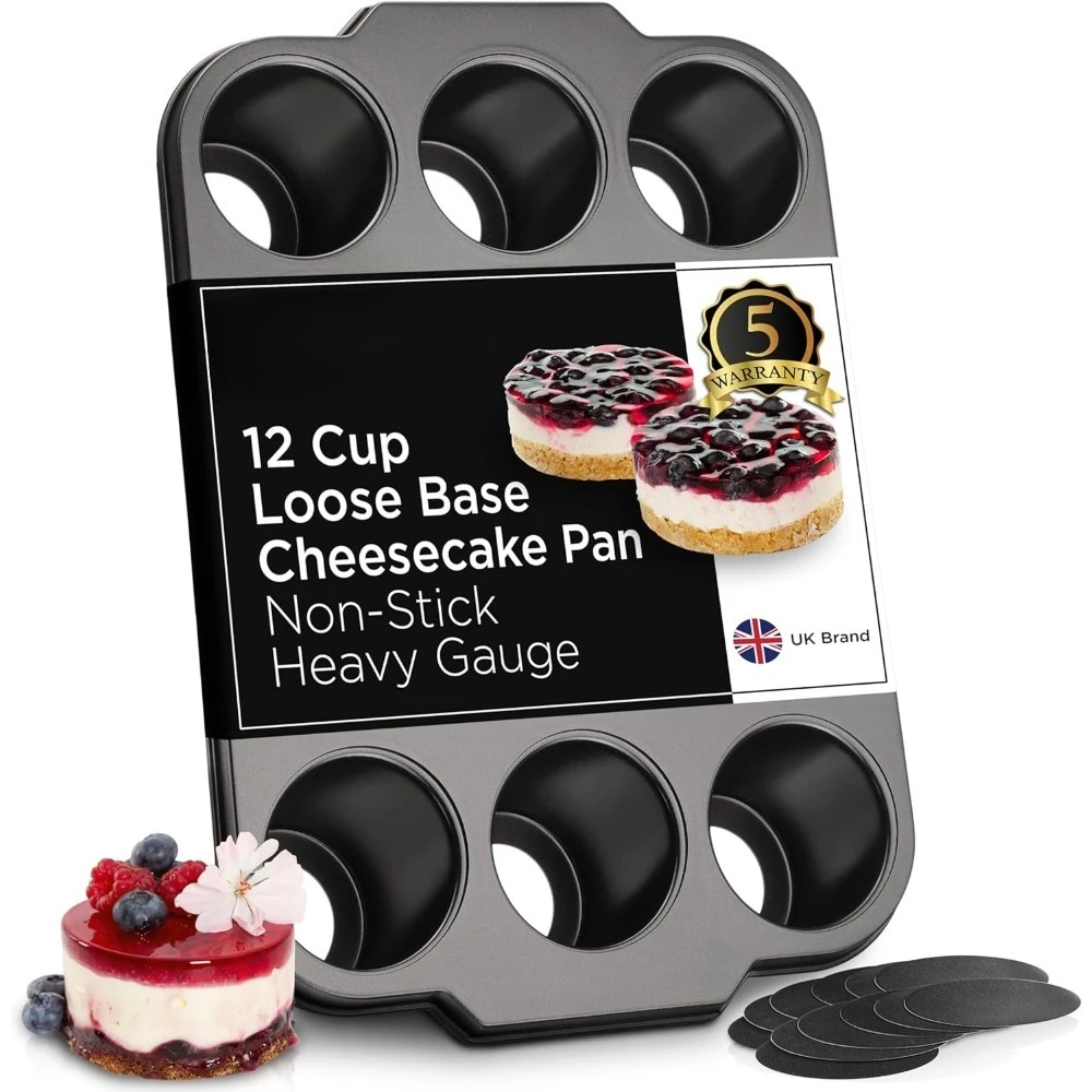 Pro Mini Cheesecake Pan 12 Hole Removable Bottom Nonstick Carbon Steel Individual Cheesecake Mold PFOA Free