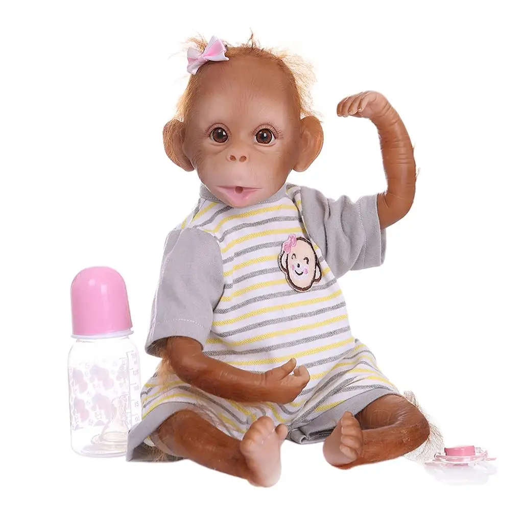 Boneca macia do macaco do silicone, macacões animais renascidos, brinquedo listrado, 16"