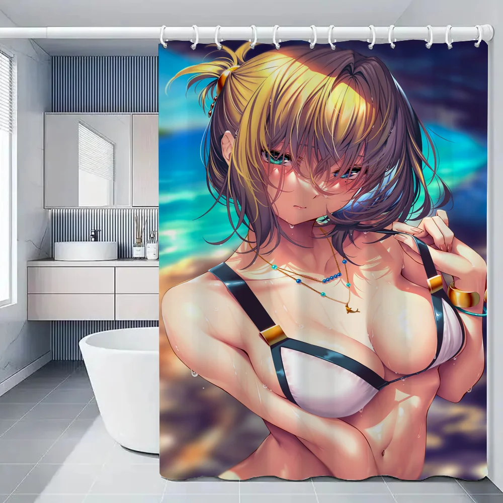 Printed Waterproof Shower Curtain Non-perforating Mould-proof Curtain 18 Ban Sexy Girls Full Bathroom Curtains Bath Fabric Funny