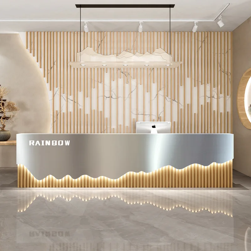 

Simple modern front desk reception desk decoration company gym stainless steel bar hotel hotel checkout page