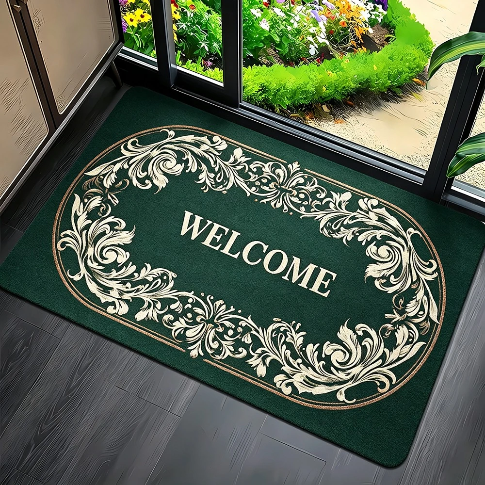 Vintage Welcome Floral Decorative Doormat Entryway Living Room Bedroom Floor Mat Home Decor Multi Color Baroque Stylish Design