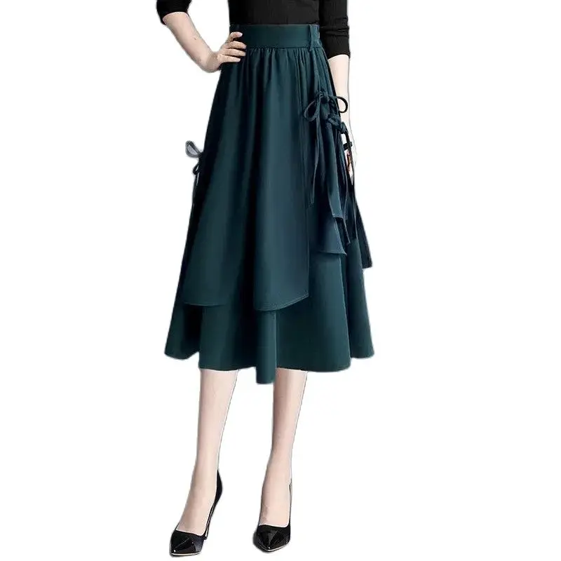 

Upscale Skirt Female Spring Summer New Pleated A Word Skirt 2022 High Waist Hip Wrap Asymmetrical Elegant Midi Women Skirt