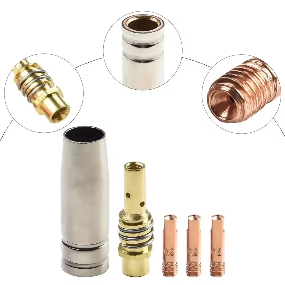 5 teile/satz Schutz Düse Kontakt Spitze Verbrauchs Halter Leitfähige Spitze 0,6/0,8/0,9/1,0/1,2mm MIG Schweißen MB15 15AK Löten Werkzeug – Detail 5