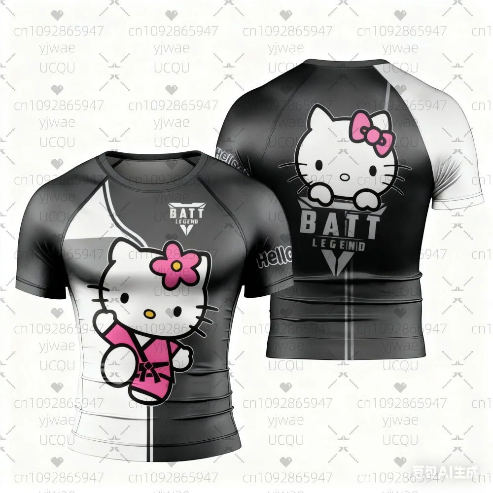 2025 الصيف الرجال مرحبا كيتي رياضة س الرقبة قصيرة الأكمام الرجال القتال Jujutsu التدريب التجفيف السريع رياضة تي شيرت الرجال الملابس #4