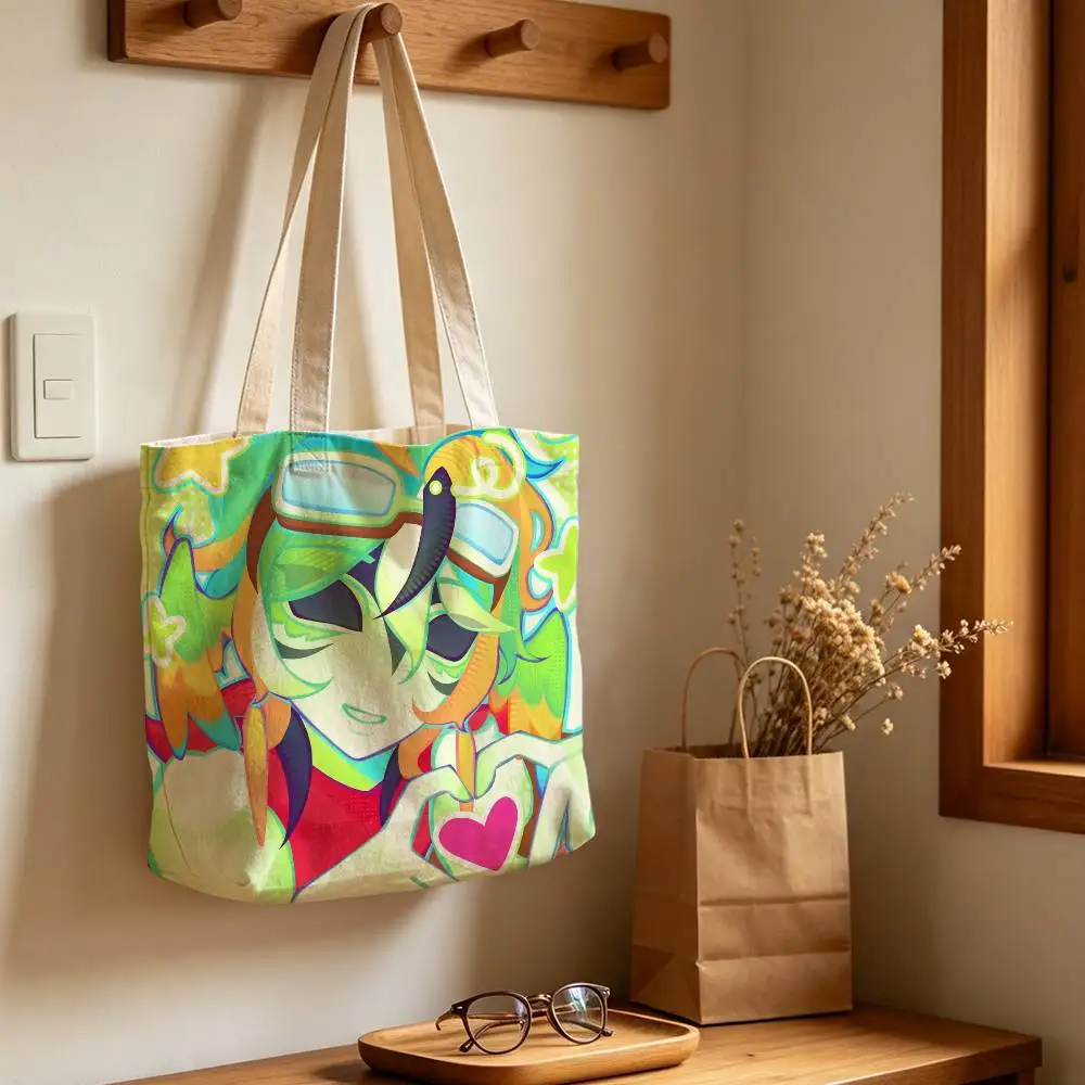 P-Parrotx2  Printed Canvas Tote Bag with Zipper for Work School and Travel