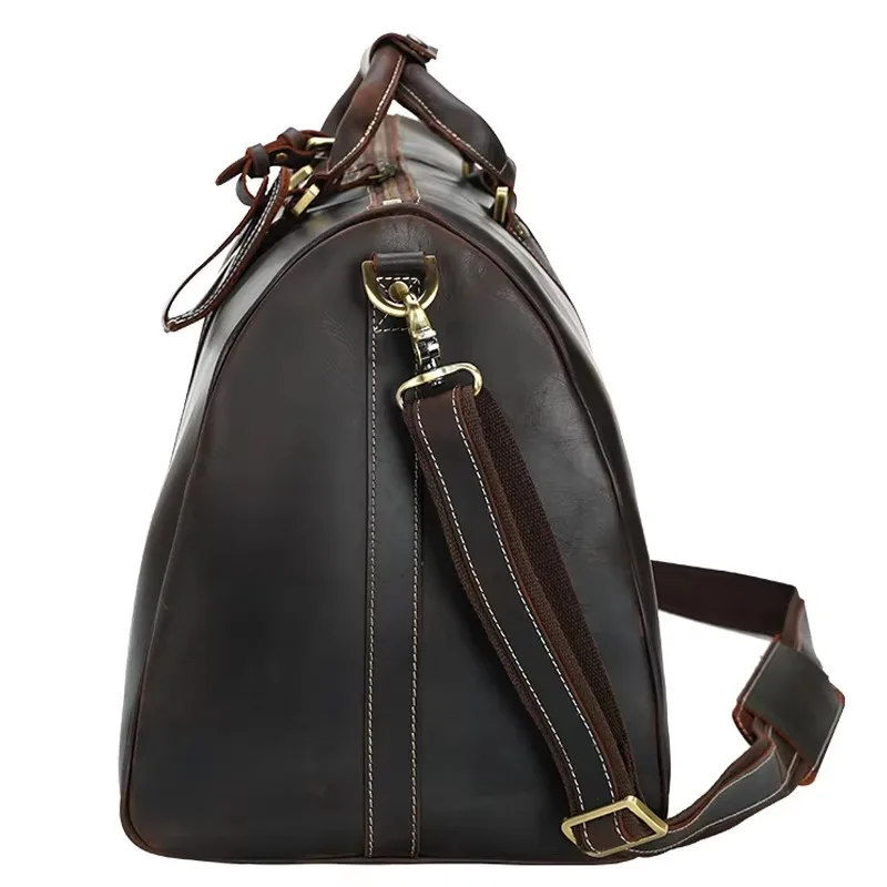 Stock Bags Vintage Full Grain Leather Sports Leather Weekend Overnight Fitness Bags Men's Classic Travel Duffel Bag