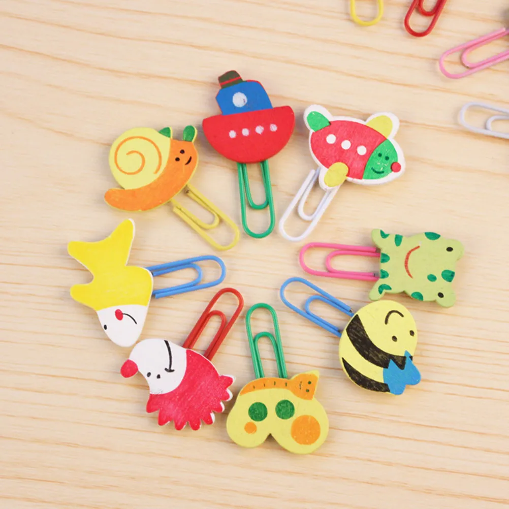 

24 Pcs Wooden Paper Clip Unique Clips Cartoon Girl Heart Stationery Gift Bamboo
