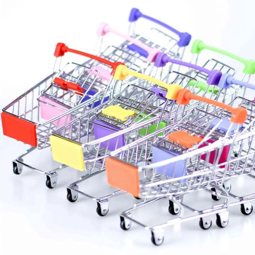 Supermarkt Handwagen Trolley Mini Einkaufs wagen Desktop Dekor Lagerung Spielzeug Geschenk für Kinder Puppenhaus Möbel Zubehör