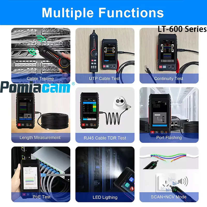 

Network Cable Tester LT-600/LT-600T RJ45 LAN Cable Tester with PoE Detection IP Scan TDR Tool Accurate Cable Tracing