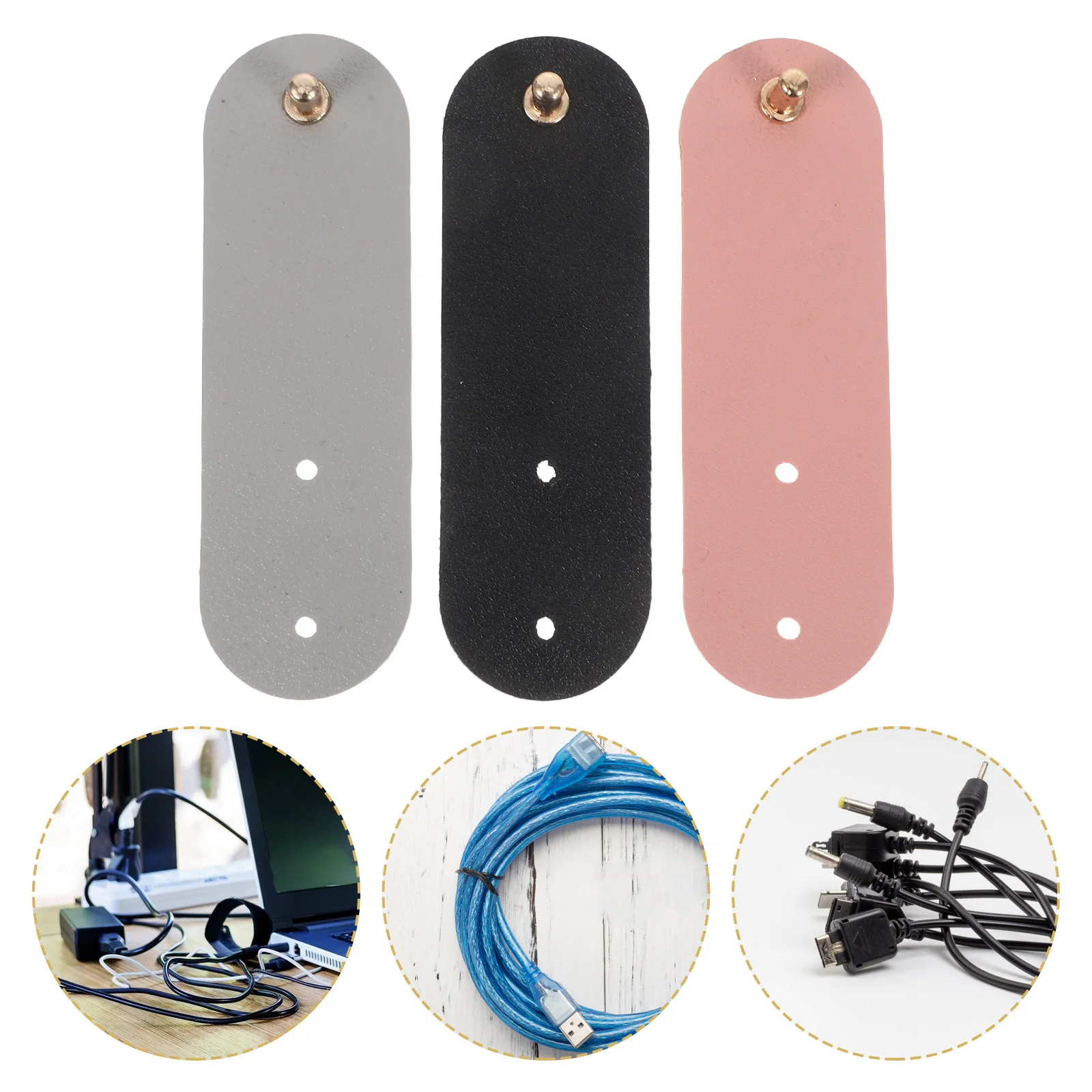 12Pcs Cable Organizers: PU Cord Organizer Straps Reusable - Multi Functional Wire Tidy for Travel Office Home - USB