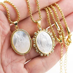 Fashion Virgin Mary Medal Shell Pendant Necklaces CZ Religious Catholic Clavicle Chain Choker For Women Prayer Jewelry Gift New