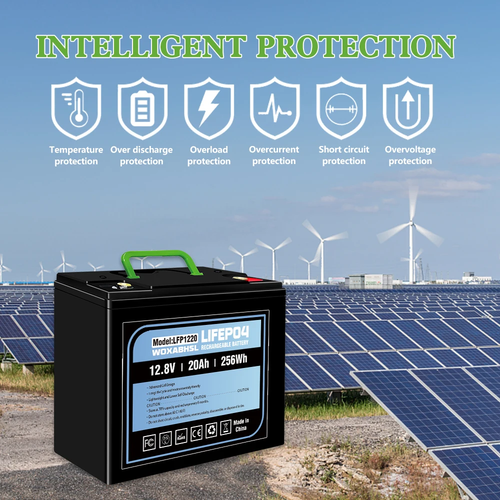 12V 20Ah Lithium LiFePO4 Deep Cycle Battery, 4000+ Cycles Lithium Iron Phosphate Rechargeable Battery for Solar/Wind Power, UPS