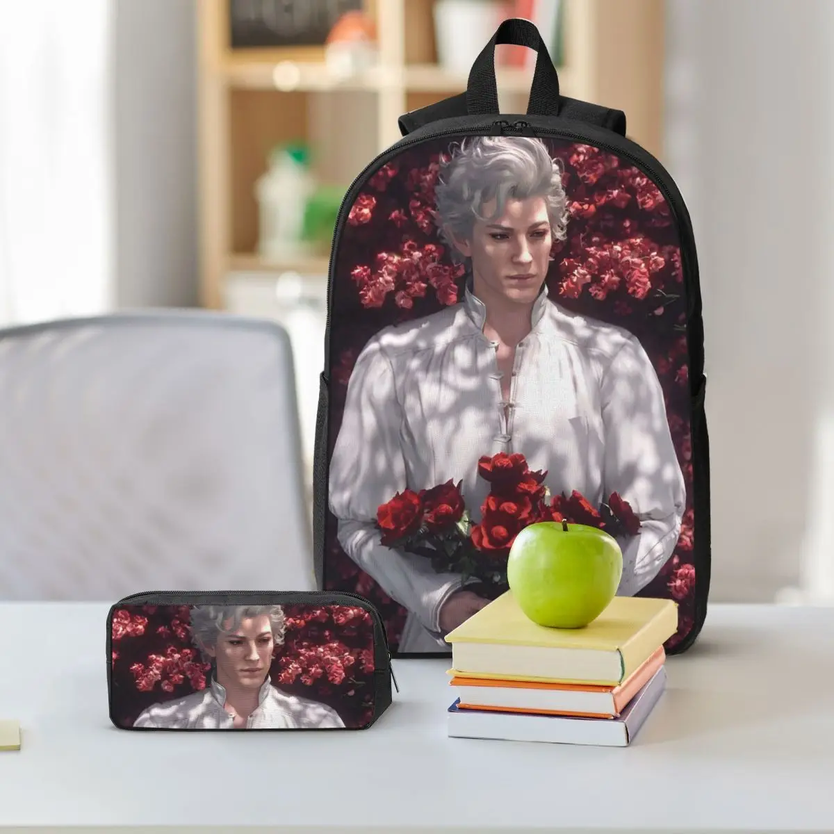 Baldur's Gate 3 Astarion Vampire Character Backpack BookBag School Bag Shoulder Bags 3ps Insulated Lunch Bag Pencil Case