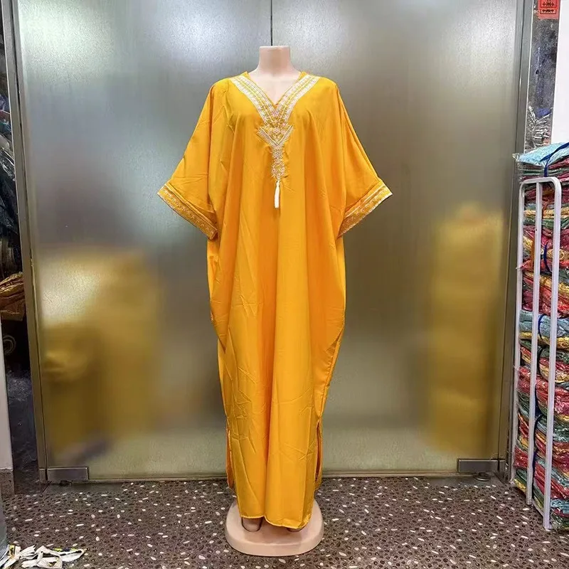 

2026 New Fashionable Elegant Women's Summer Loose Maxi Dress V-Neck African Floral Print Polyester Pocket Style V-Neck