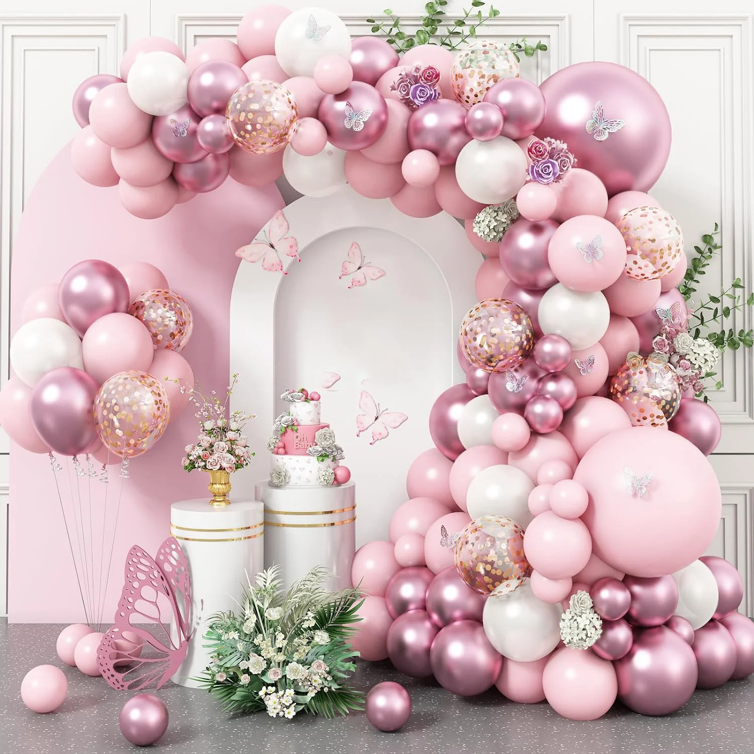 117-teiliges rosa-weißes Latex-Ballon-Set, geeignet für Geburtstagsfeiern, Hochzeiten, Valentinstag-Party-Dekoration
