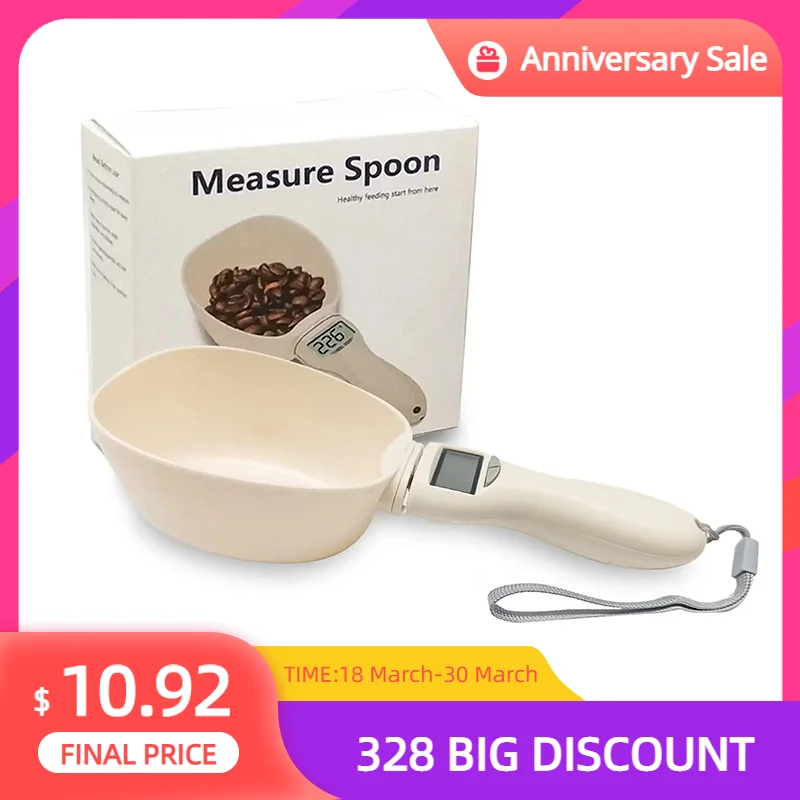 

Dog Accessories Pet Food Measuring Electronic Scales Weight Spoon White Plastic Food Storage Electronic Measuring Dog Feeder