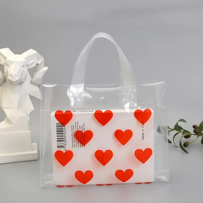 

50pcs Transparent Heart Shopping Bag for Business Clothes Book Storage Organizer Wedding Chocolate Candy Gift Packaging Bag