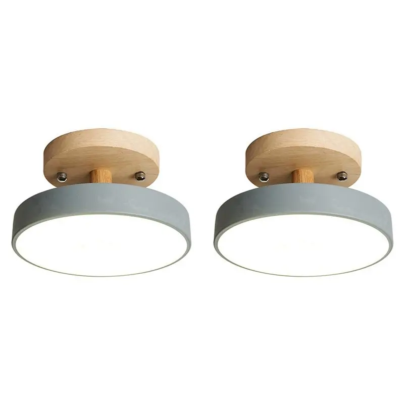 A74U 2X Gray Ceiling Lights Modern LED Nordic Wood Lighting Fixture Indoor Luminaire Kitchen Living Bedroom Bathroom