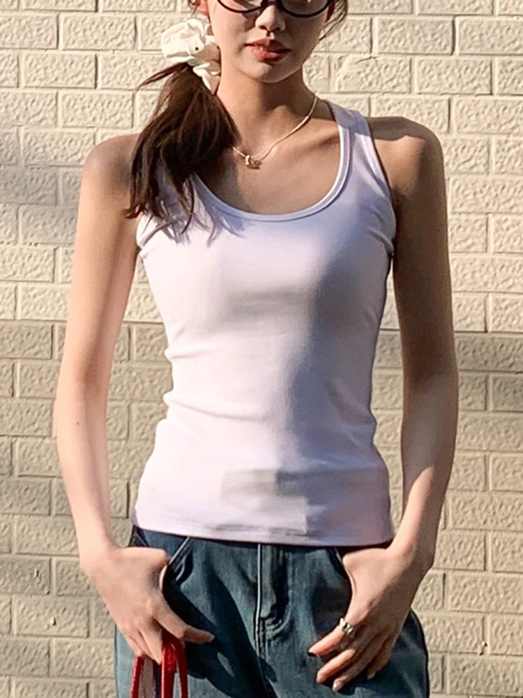 

2025 Summer Sleeveless T Shirt For Women Y2K Clothing Cotton Tshirts O Neck Woman Casual Slim Tops Basic Solid Tee Ropa De Mujer