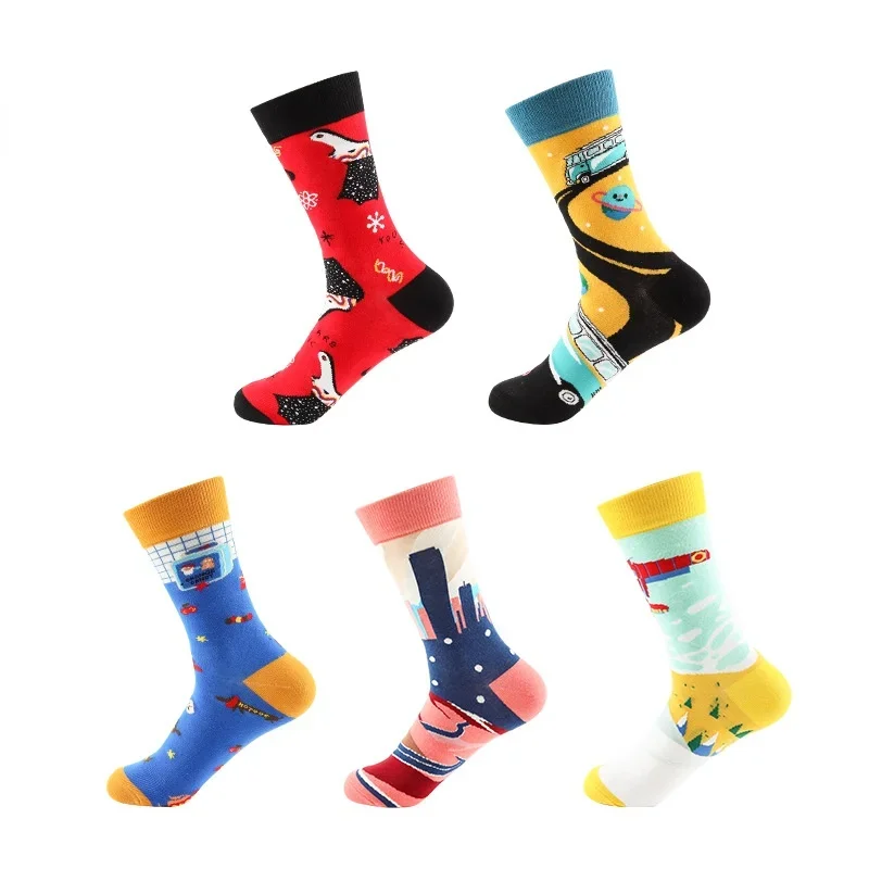 New Happy Mens Socks Women Novelty Cartoon Sock Combed Cotton Funny Men\'s Big Size Crew Harajuku Hip Hop Thick Long Socks