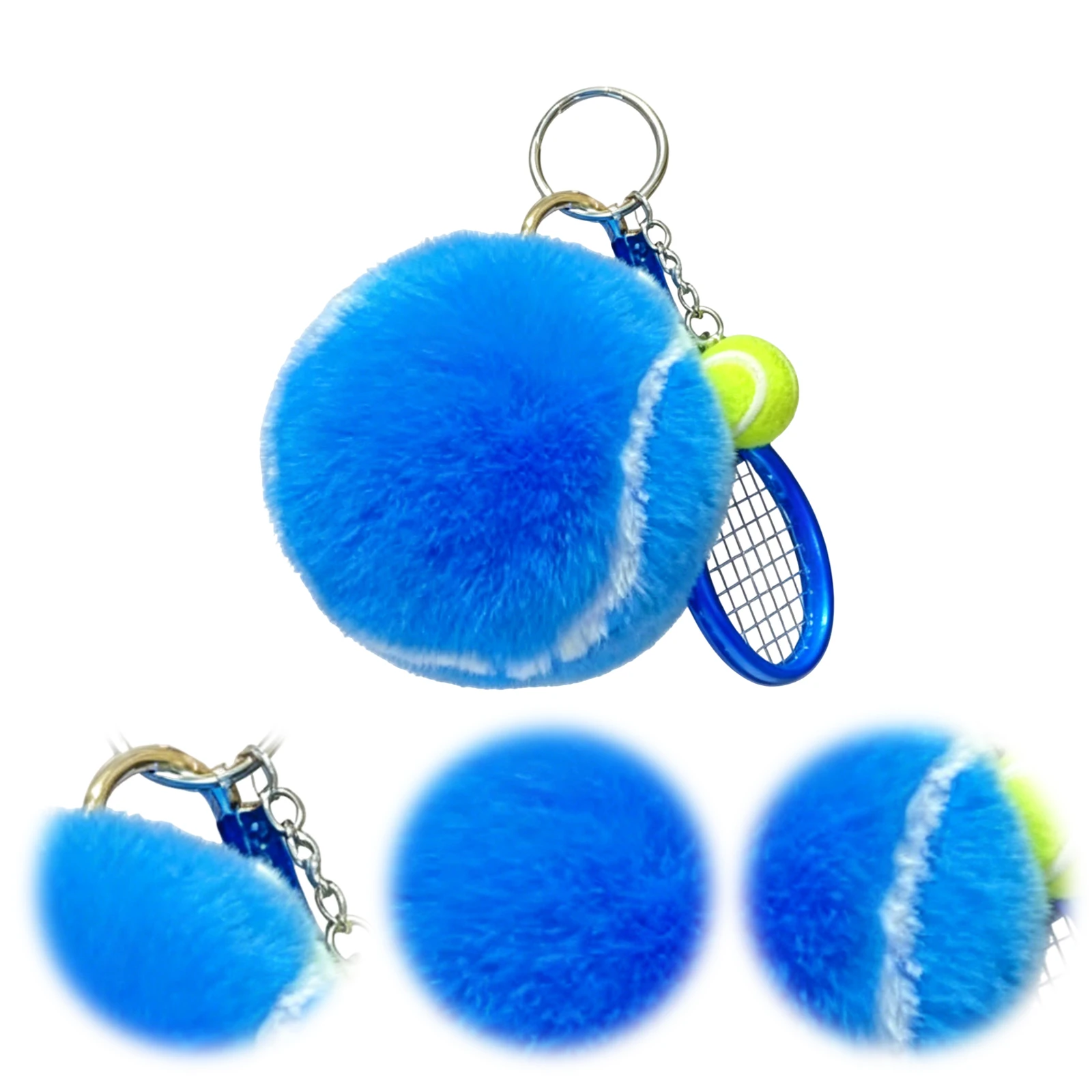 Creativity Plush Tennis Ball with Racket Cartoon Ball Bag Pendant Multi-Purpose Sports Player Jewelry Accessories