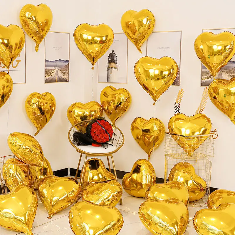 10PCS Romantic Heart Foil Balloons Multicolor Metal Helium Globos for Love Theme Wedding Valentines Day Party Decor