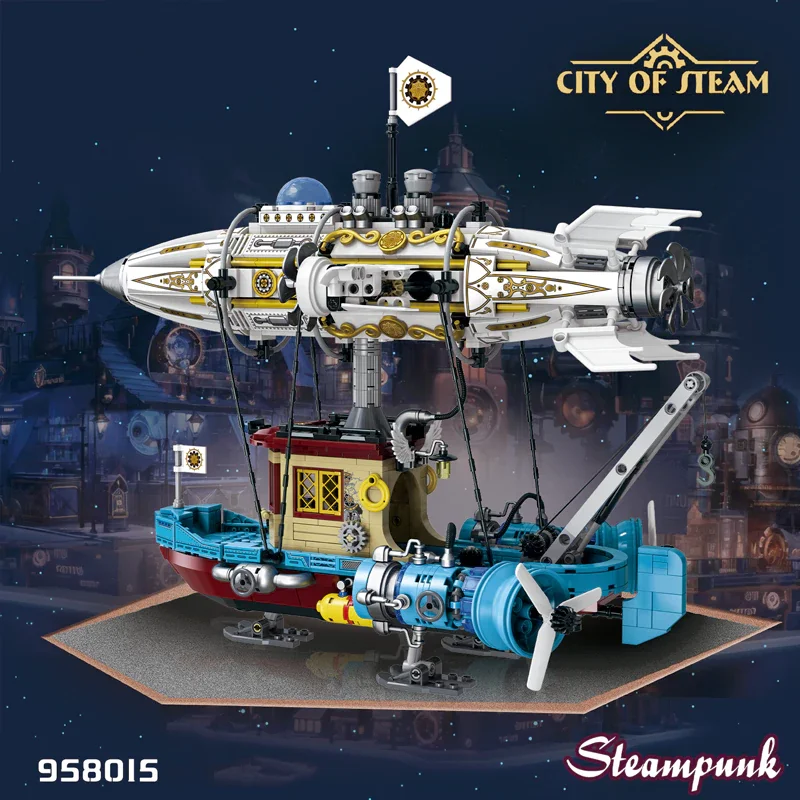 Creative Expert MOC 958013 City for Steam Steampunk Mechanical Airship Model 1256PCS Building Blocks Brick Puzzle Toys for Gift