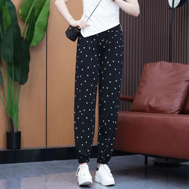 Pantalones bombachos informales para mujer, Pantalón elástico de cintura alta con bolsillo y estampado de letras, holgado, combina con todo, moda coreana, novedad de verano 2024