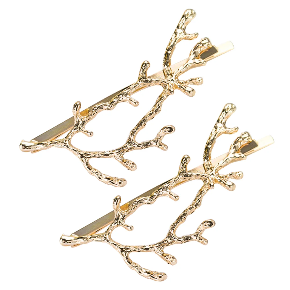 

2 Pcs Antlers Hair Pin Barrettes Gold Pins Charms Golden Hairpin Branch Clip Christmas