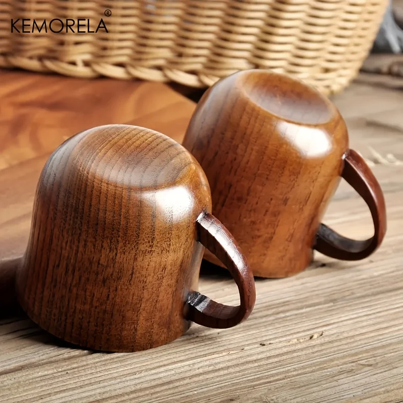 KEMORELA Wooden Coffee Mugs Set Vintage Jujube Tea Design 1/2pcs Reusable Drinkware for Water Wine Beer Espresso