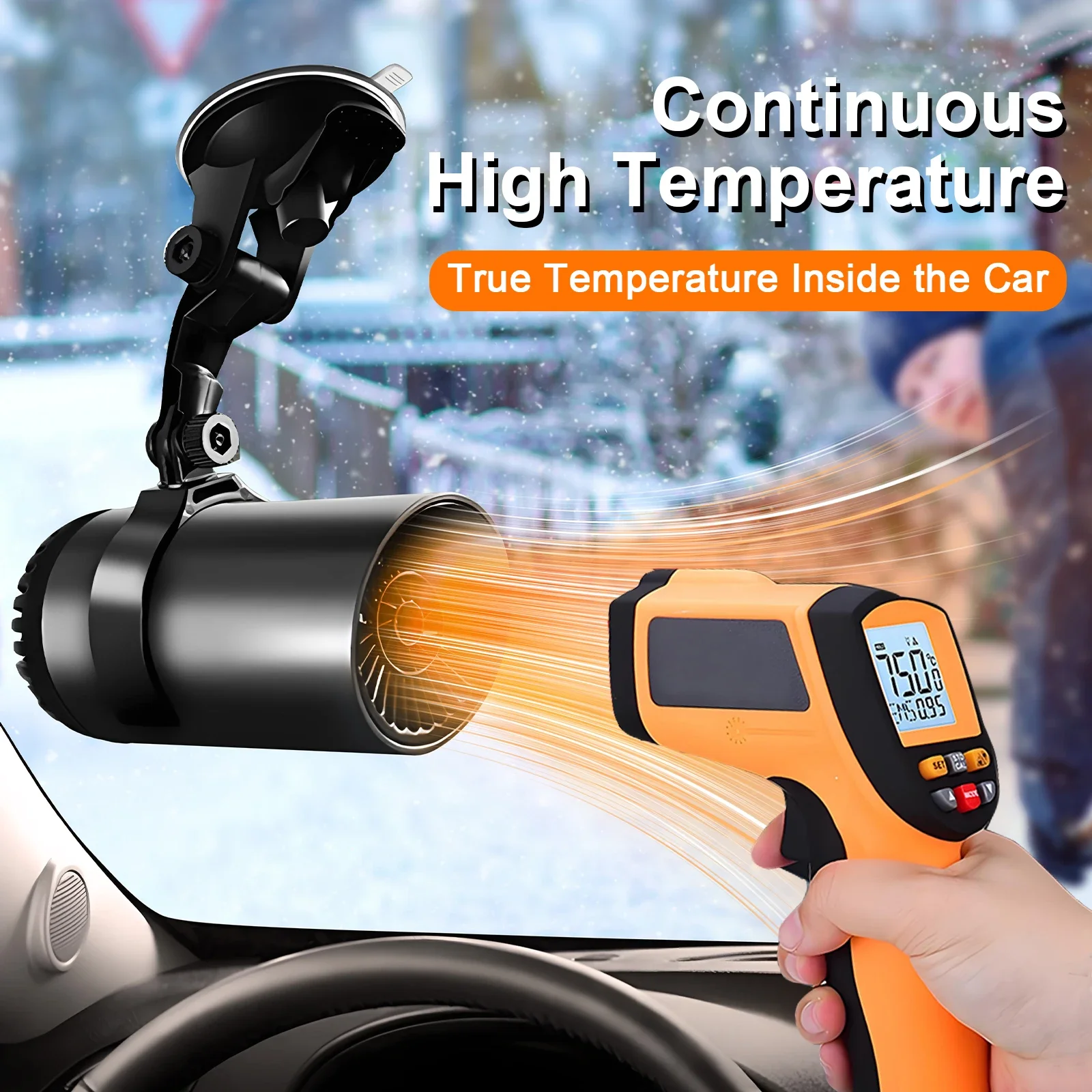 

Eary 12V/24V 150W Suction Cup Car Heater Windshield Defrost Defogger Heating & Cooling Plug-in Cigarette Lighter 360°Rotation