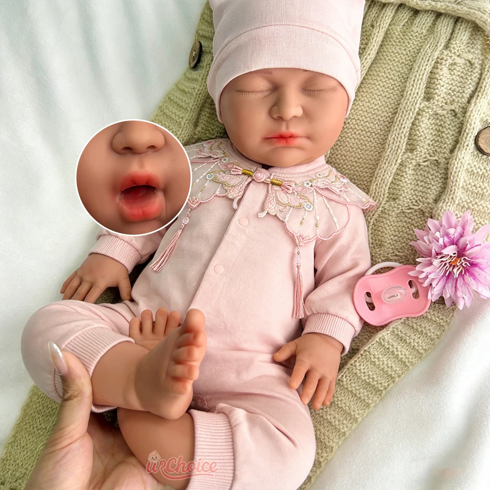 

Open Mouth Girl 55cm with Realistic Details Soft Silicone Reborn Baby Weighted Newborn Doll for Photographer Training Collection
