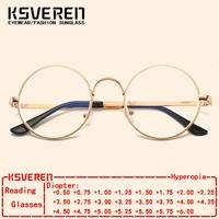 KSVEREN Anti Blue Light Reading Glasses Metal Optical Eyewear Frame Men Prescription Eyewear Women Retro Round Presbyopic Glasse