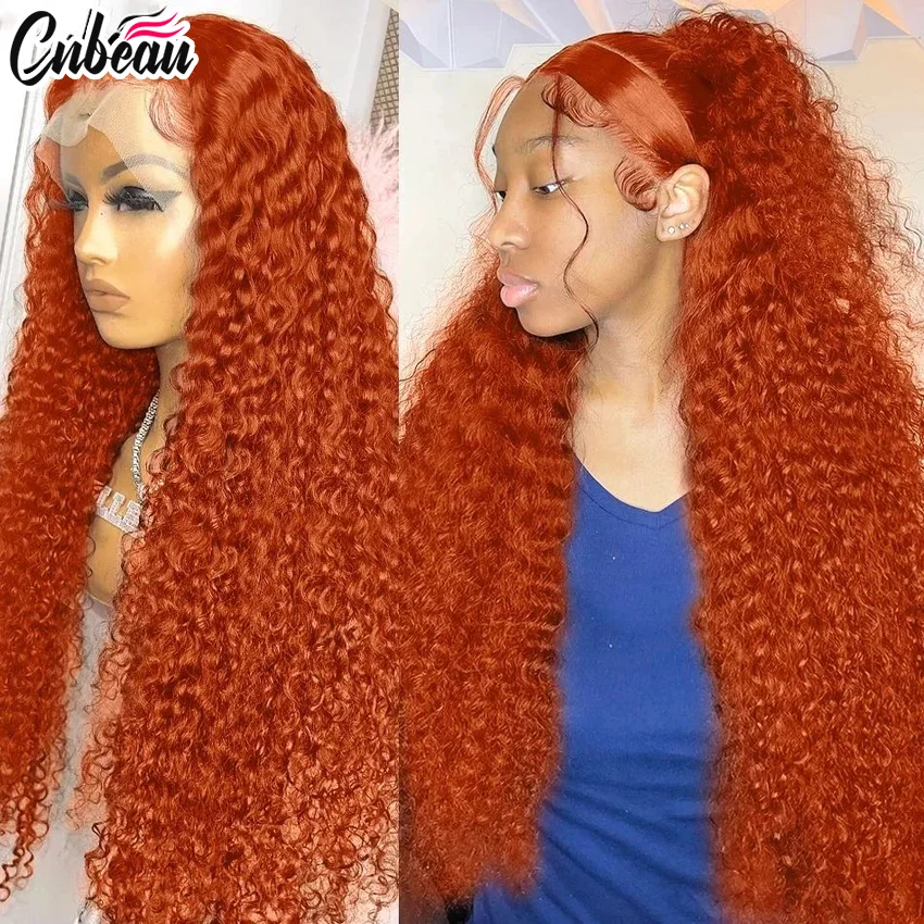 Orange Ginger Deep Wave 30 Inch Human Hair Wig 13x4 13x6 HD Lace Curly Wave Color Lace Frontal Human Hair Wigs For Women