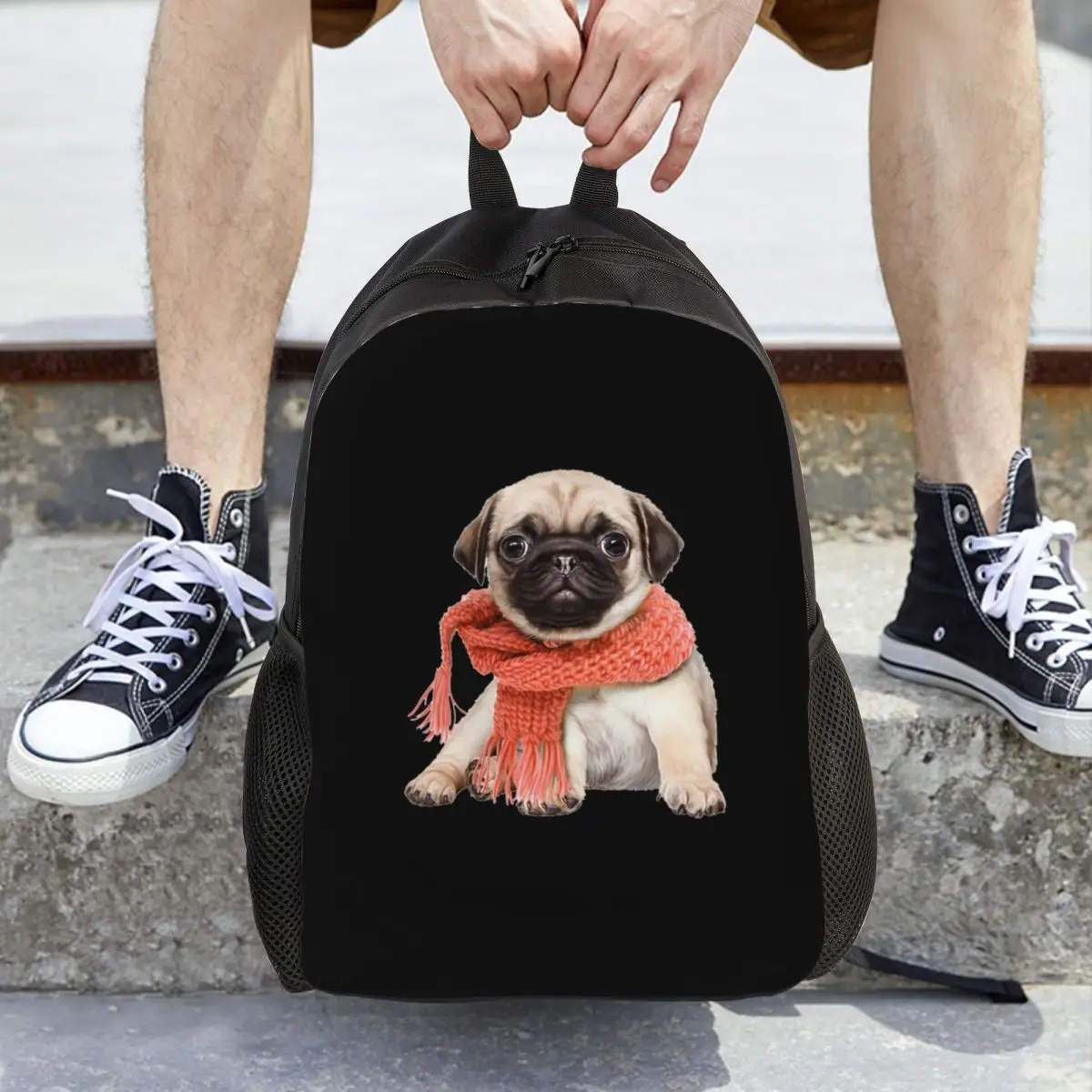

Winter Funny Fawn Pug Funny Dog Lover Backpack Daypack Large Capacity Boys Girls BookBag School Bag Shoulder Bags for Men Women