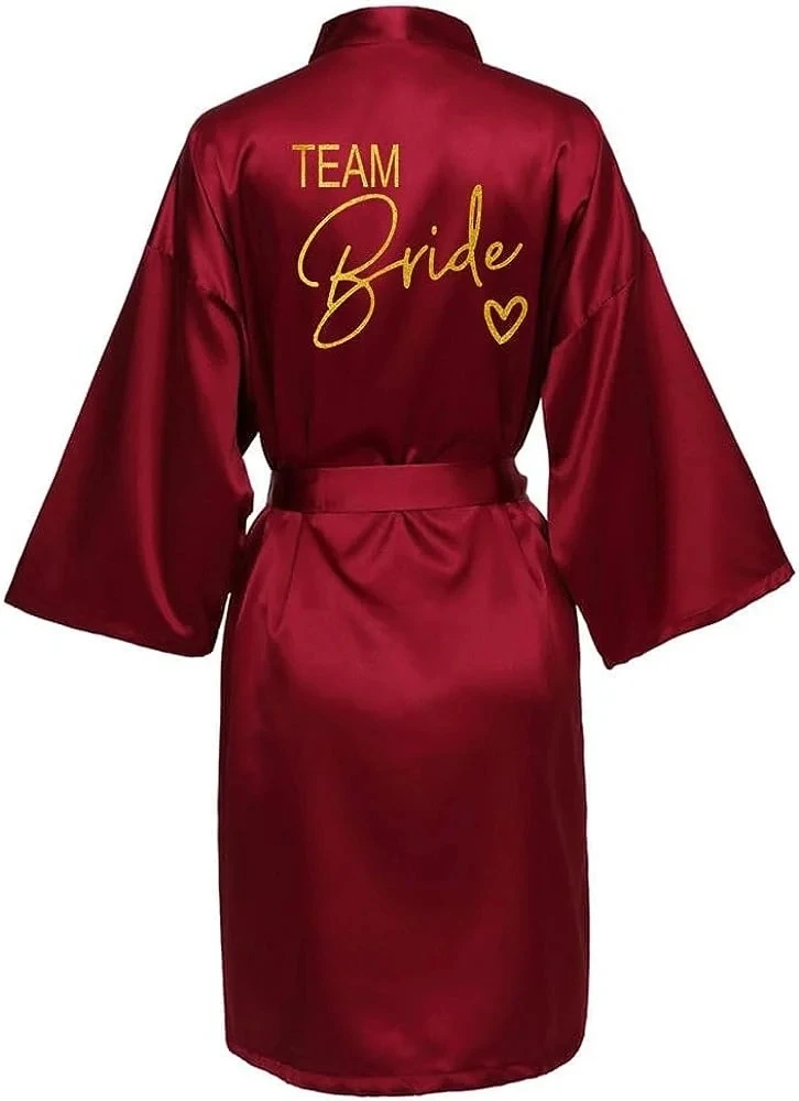 Wedding Party Team Bride Robe Kimono Satin Pajamas Bridesmaid Bathrobe Gold Letter SP089