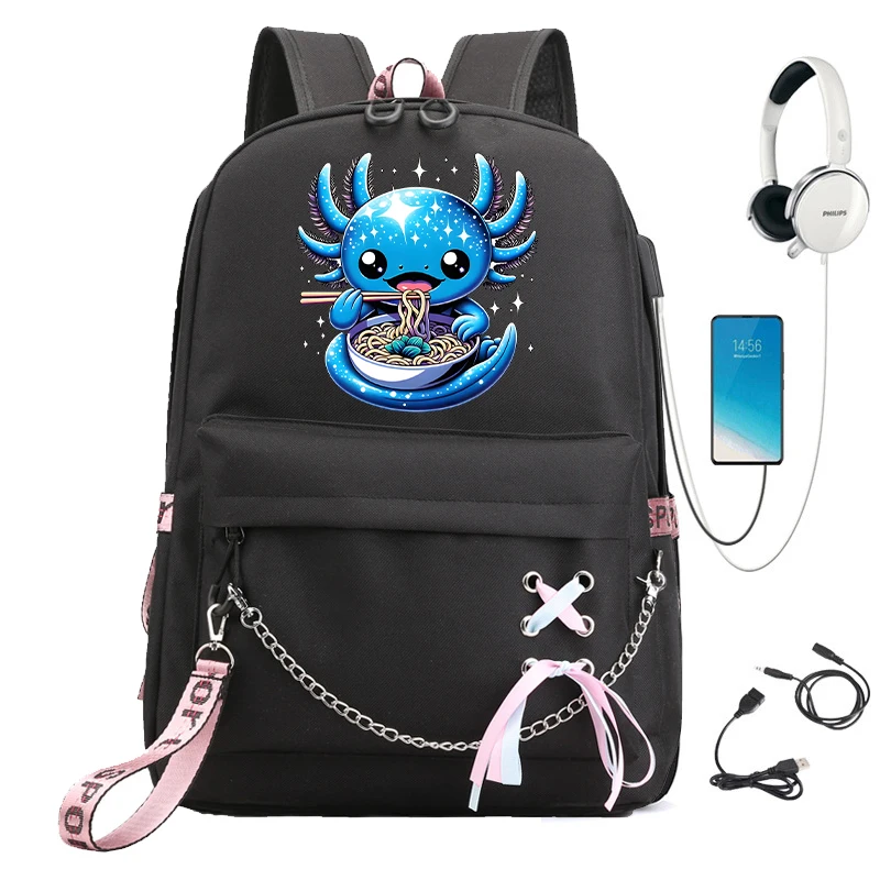 Mochila de moda para niños Boba Axolotl Bubble Tea, bolso escolar de dibujos animados para niños y niñas, mochila escolar para estudiantes, mochila de Anime Usb