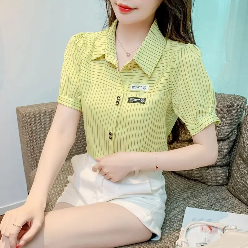 

2023 New Summer Women's Loose Thin ort Sve Chiffon irt Korean Sle Commute Faion Small Size Top Lady's Blouse