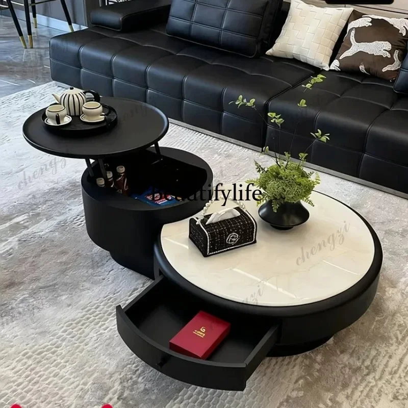H132 Italian minimalist coffee table combination new home living room small apartment wabi sabi wind round liftable