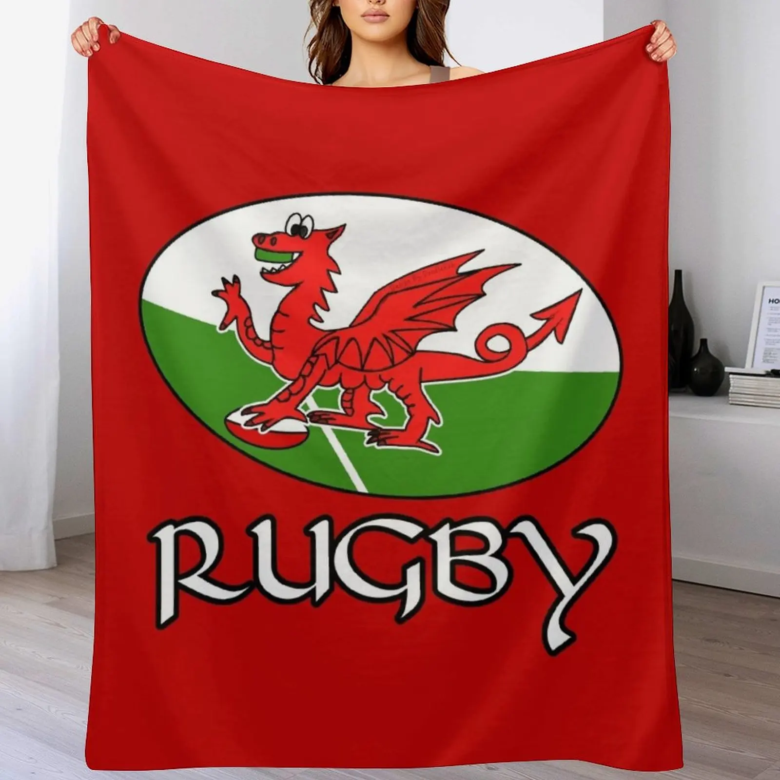 

Welsh Dragon Wales Flag Rugby Ball Throw Blanket Soft Bedroom Blanket for Night Sleeping