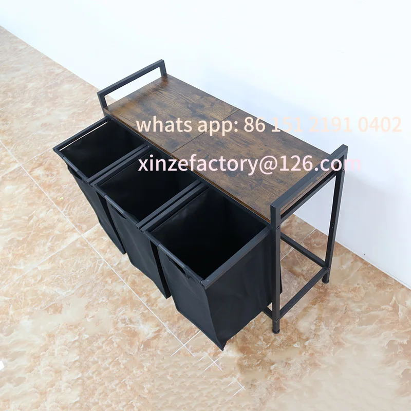 

Customizable Vintage Wood Plank Storage Rack Kitchen Storage Rack Multi-Bathroom Bedroom 3 Compartment Dirty Laundry Basket