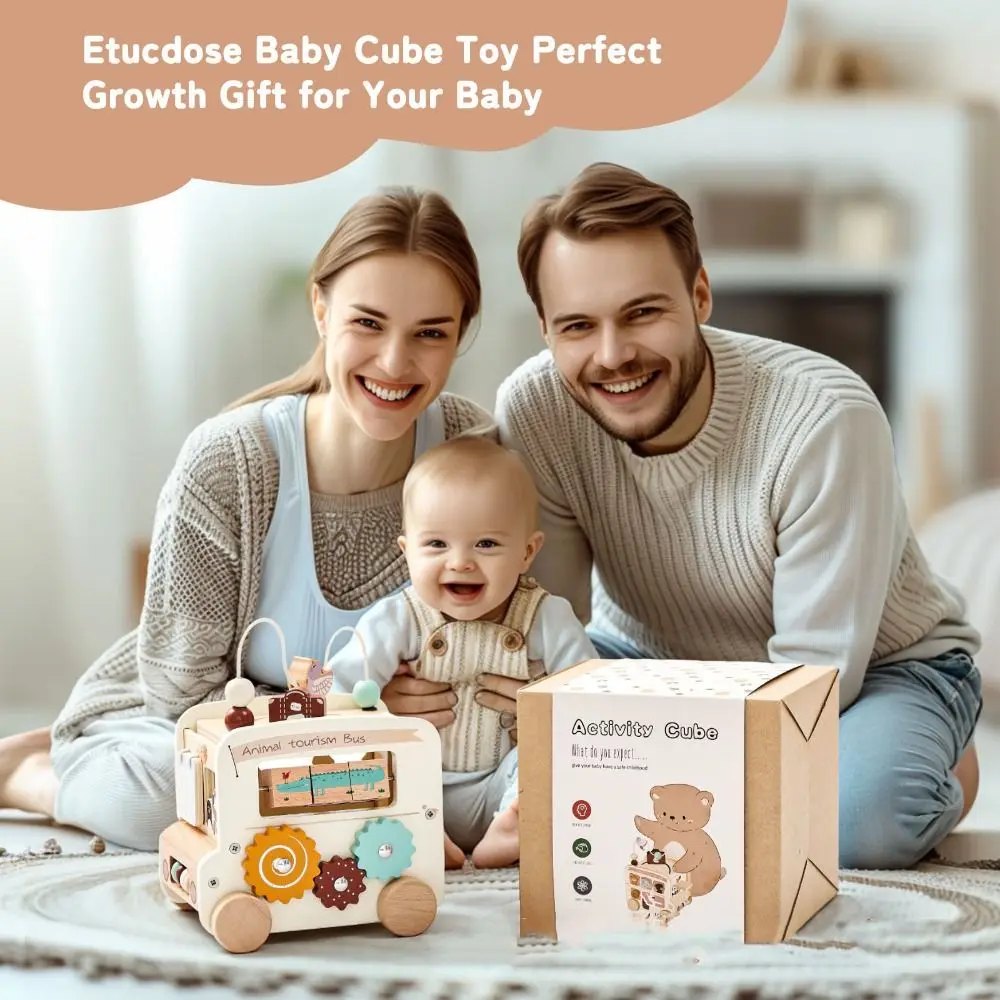 Frühe Bildung Holz Montessori Spielzeug mit Sound Puzzle Aktivität Bus Baby Spielzeug Tragbare Form Sortierer Musikinstrument Spielzeug