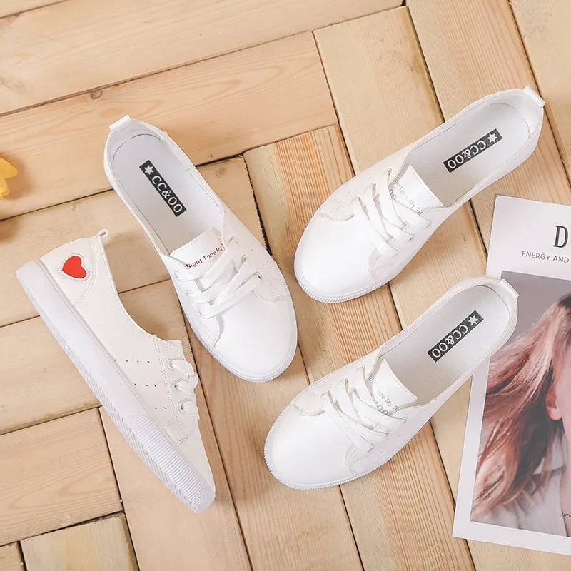 Spring White Women's Flat Shoes Soft-bottomed Sneakers Lace -up Casual Shoes Female Breathable Flats Shoes Women's running shoes