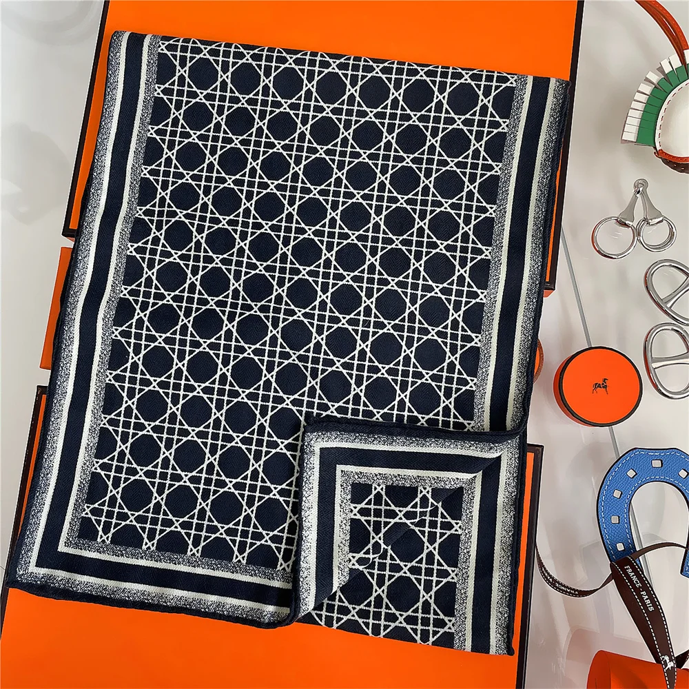 30 % Seide, 70 % Kaschmir-Schal für Damen, handgerollt, geometrisch bedruckt, lange Schals, Wraps, Bandana, große Tücher, Hijabs, weibliche Foulards