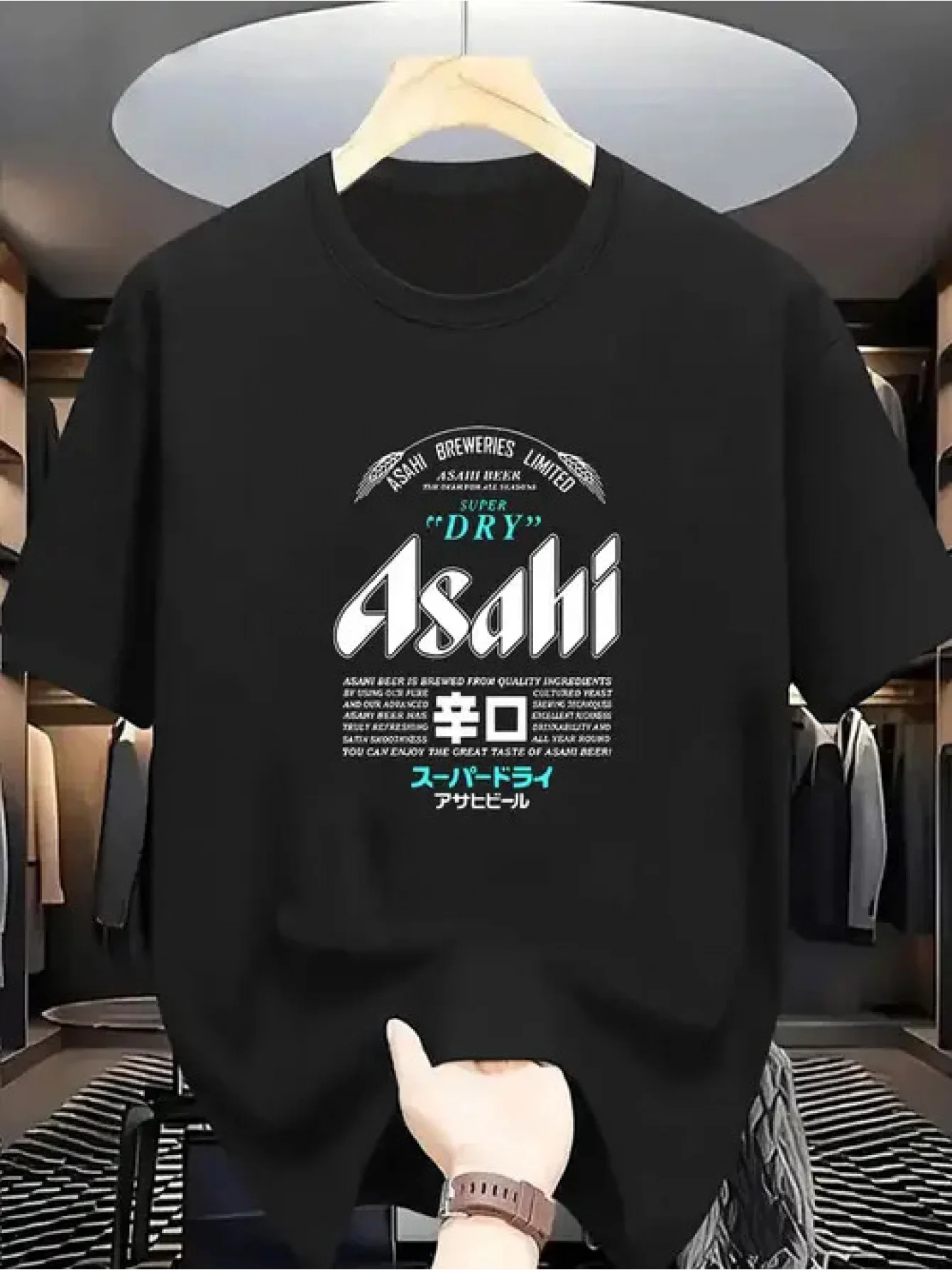 قماش محبوك مسامي، تي شيرت برقبة دائرية بقصة عادية للأنشطة الخارجية والملابس الكاجوال، مادة غير شفافة