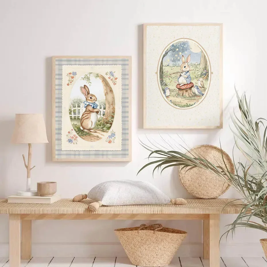 Beatrix Potter Style Bunny Poster Classic Vintage Peter Rabbit Wall Decor Children's Room Decoration Home Office Decoration
