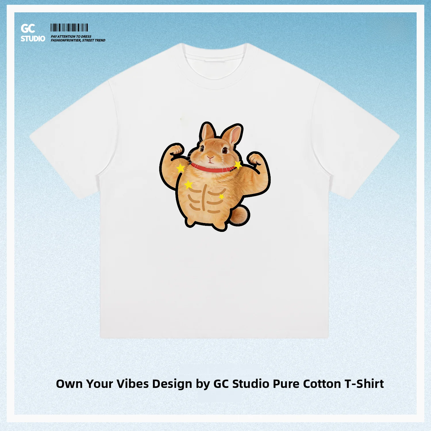 Pure Cotton Short Sleeve Fitness Rabbit Print T-Shirt Unisex Breathable Casual Wear Universal Fit Comfortable Spring Summer