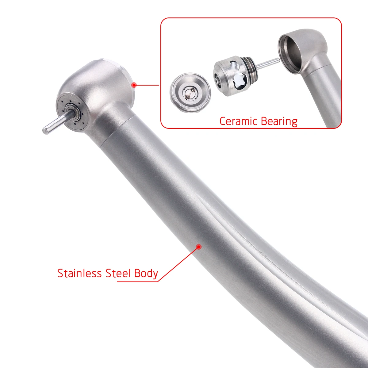 AZDENT Dental-Hochgeschwindigkeitshandstück, Keramik-Kugellager, Spray, sauberes Kopfsystem, Standardkopf-Druckknopf, 4 Löcher – Detail 4