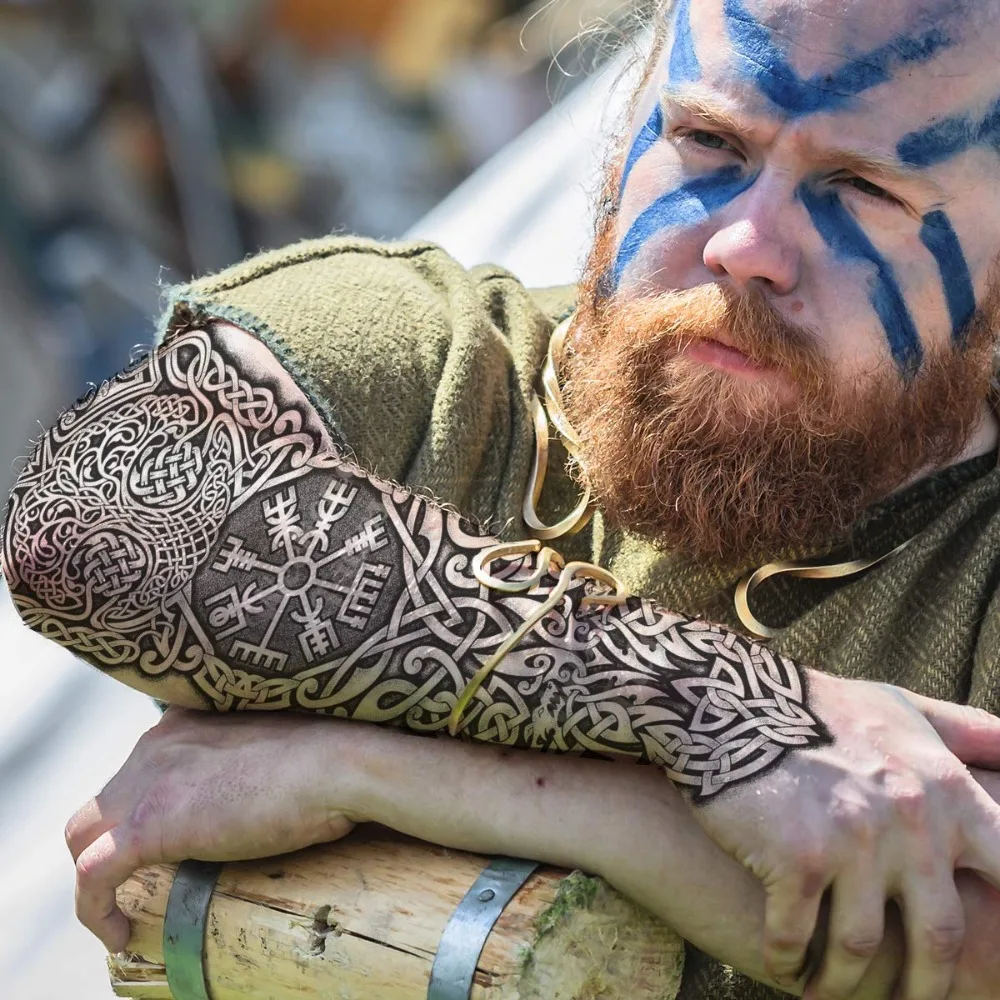 Tatuagem temporária braço completo vara em arte corporal viking islândia  transferência celta medieval homens e mulheres cosplay halloween adulto /  Tatuagem e arte corporal, image size:1000x1000