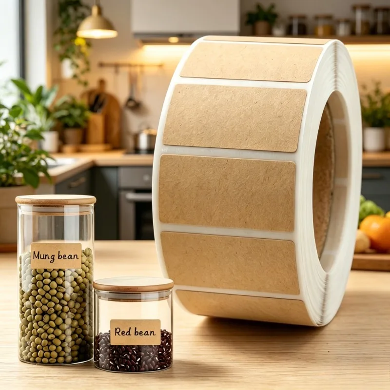 1 Roll 800Pcs Kraft Paper Self-Adhesive Labels, Thick Smooth Writing, Clear No Smudge for Packaging Marking Warehouse Tags